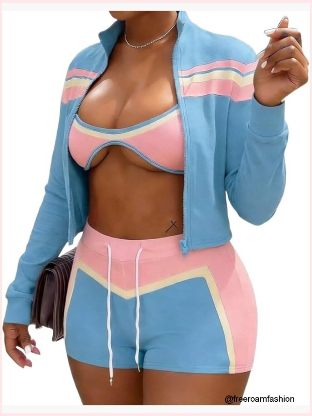 Colorblock Zip Up Jacket & Shorts Set 2 Piece Lounge Tracksuit